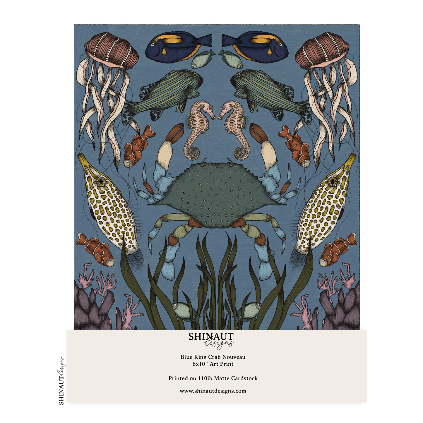 blue king crab nouveau art print packaging