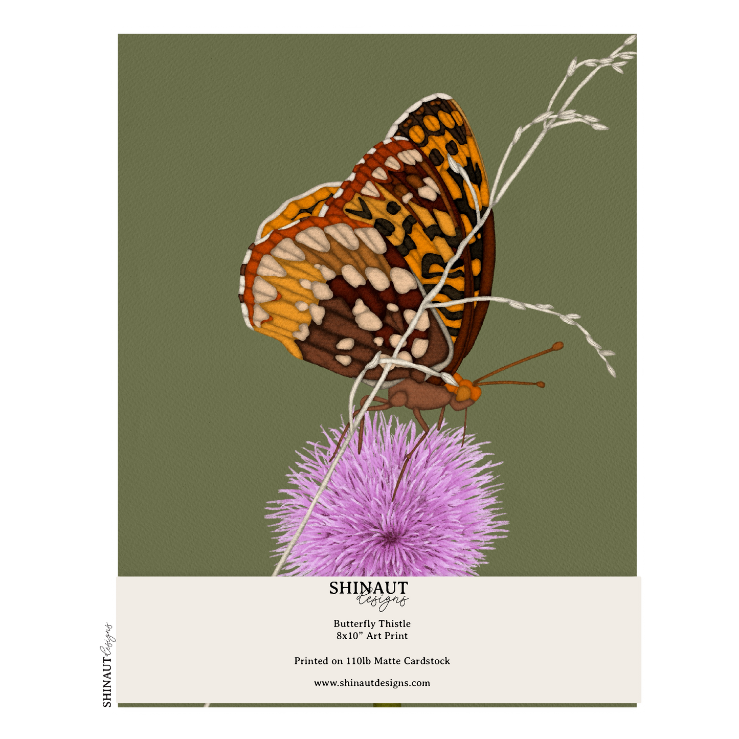 butterfly thistle art print packaging