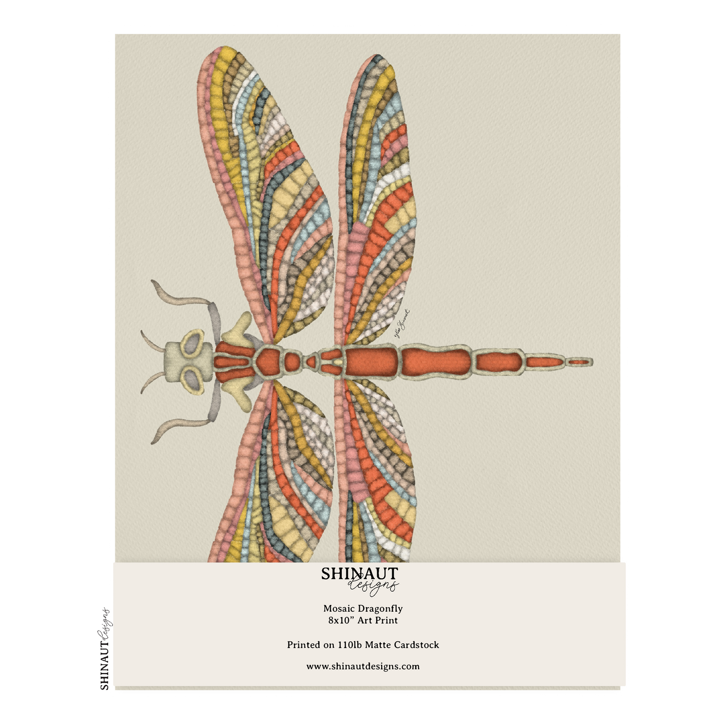 mosaic dragonfly art print packaging