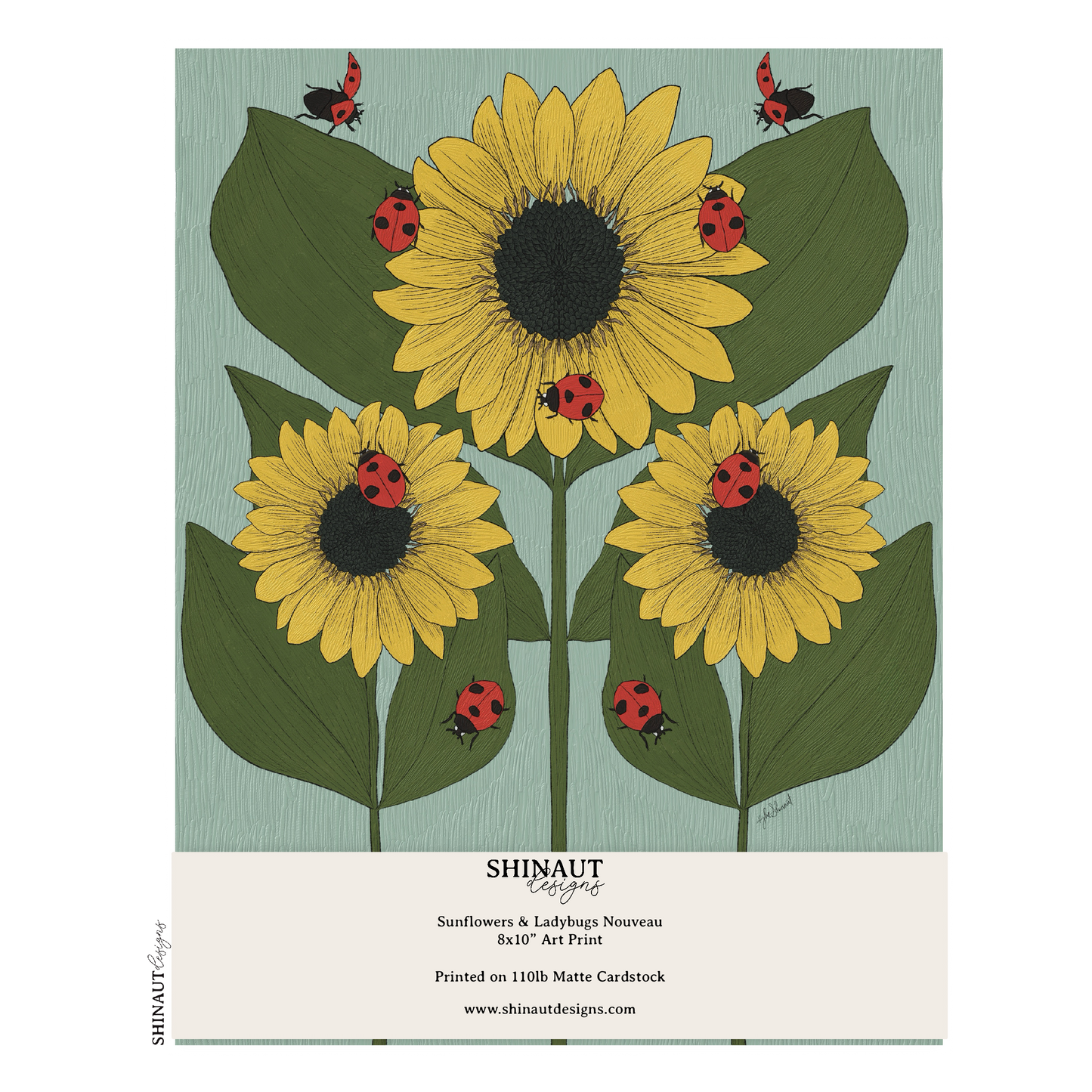 sunflowers and ladybugs nouveau art print packaging