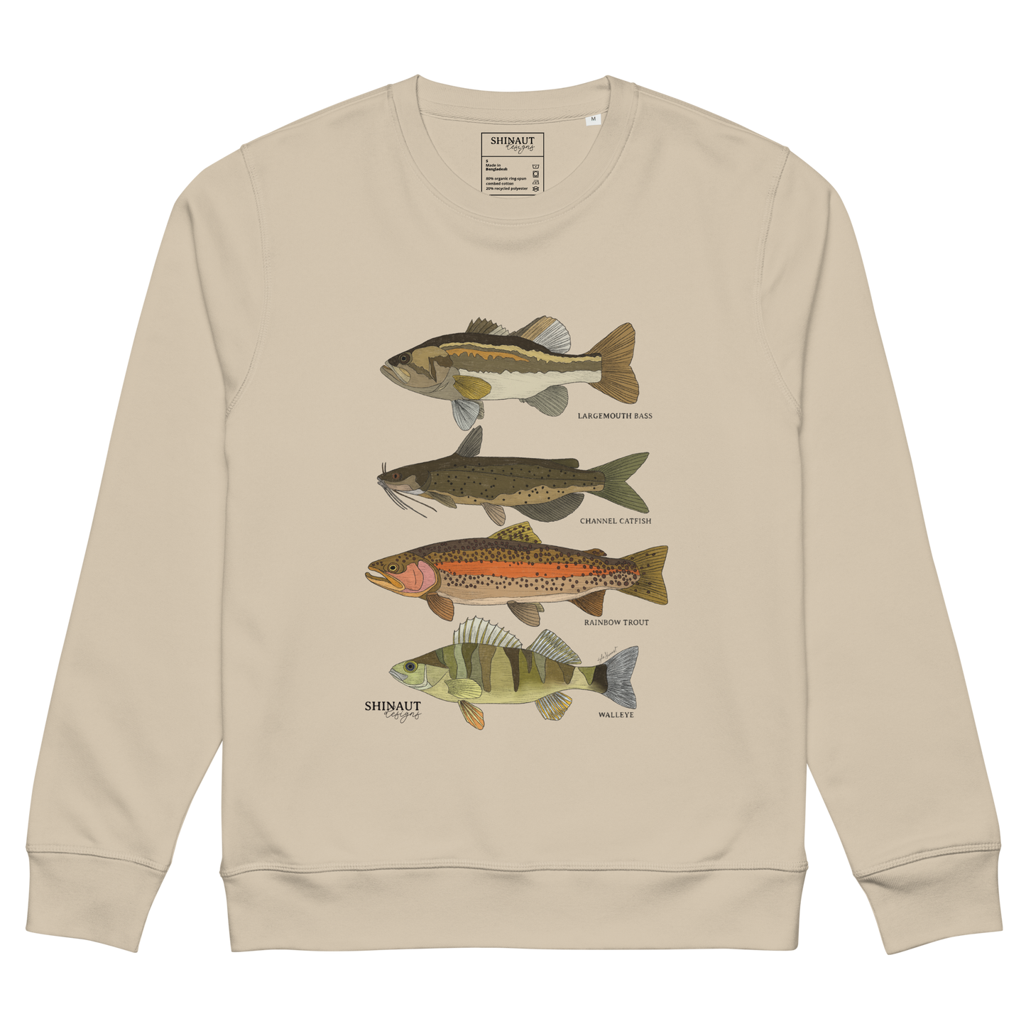 Freshwater Fish Unisex Organic Mid-Weight Sweatshirt front flat