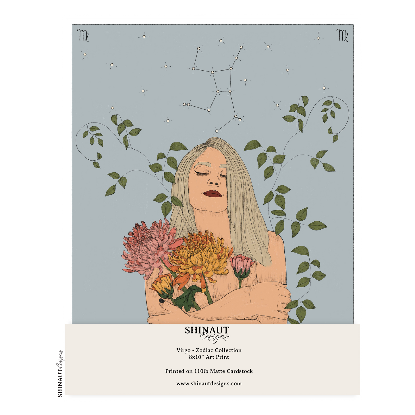 virgo zodiac art print packaging
