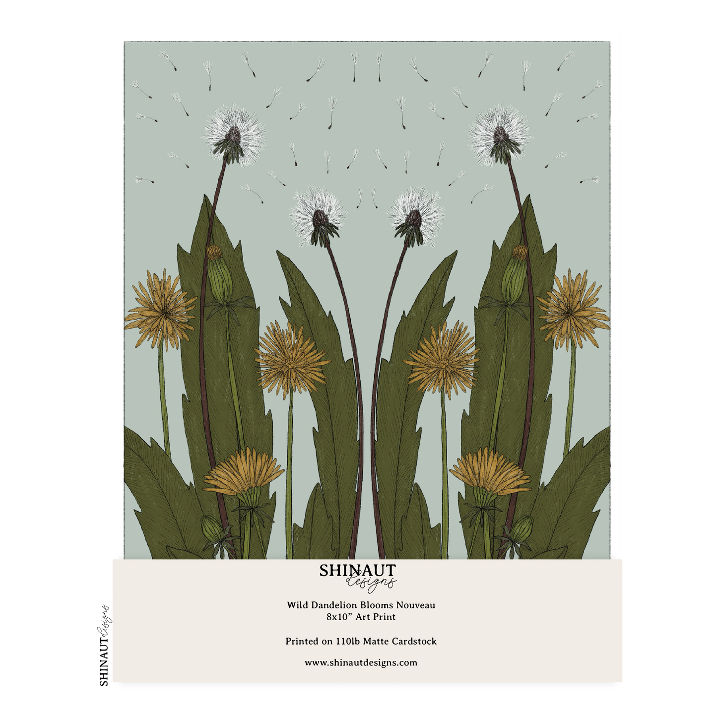 Wild Dandelion Blooms Nouveau Art Print showcasing what the packaging looks like with label