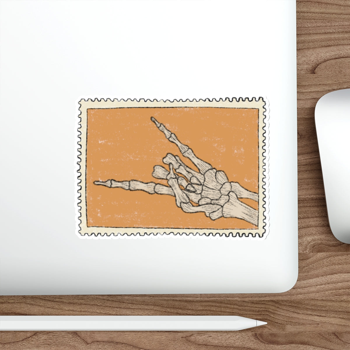 Skeleton Rock Hand Gesture Vintage Stamp Die-Cut Stickers