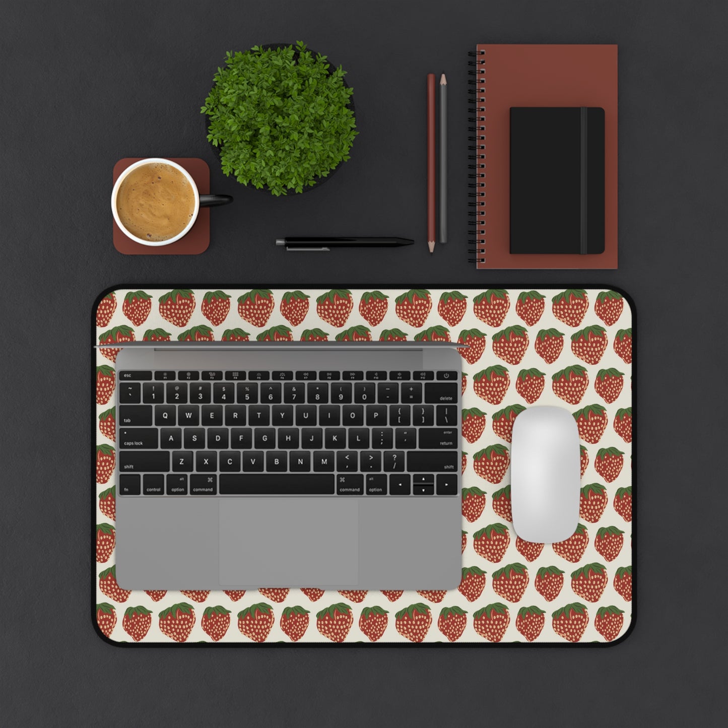 12x18" strawberry desk mat desk setting