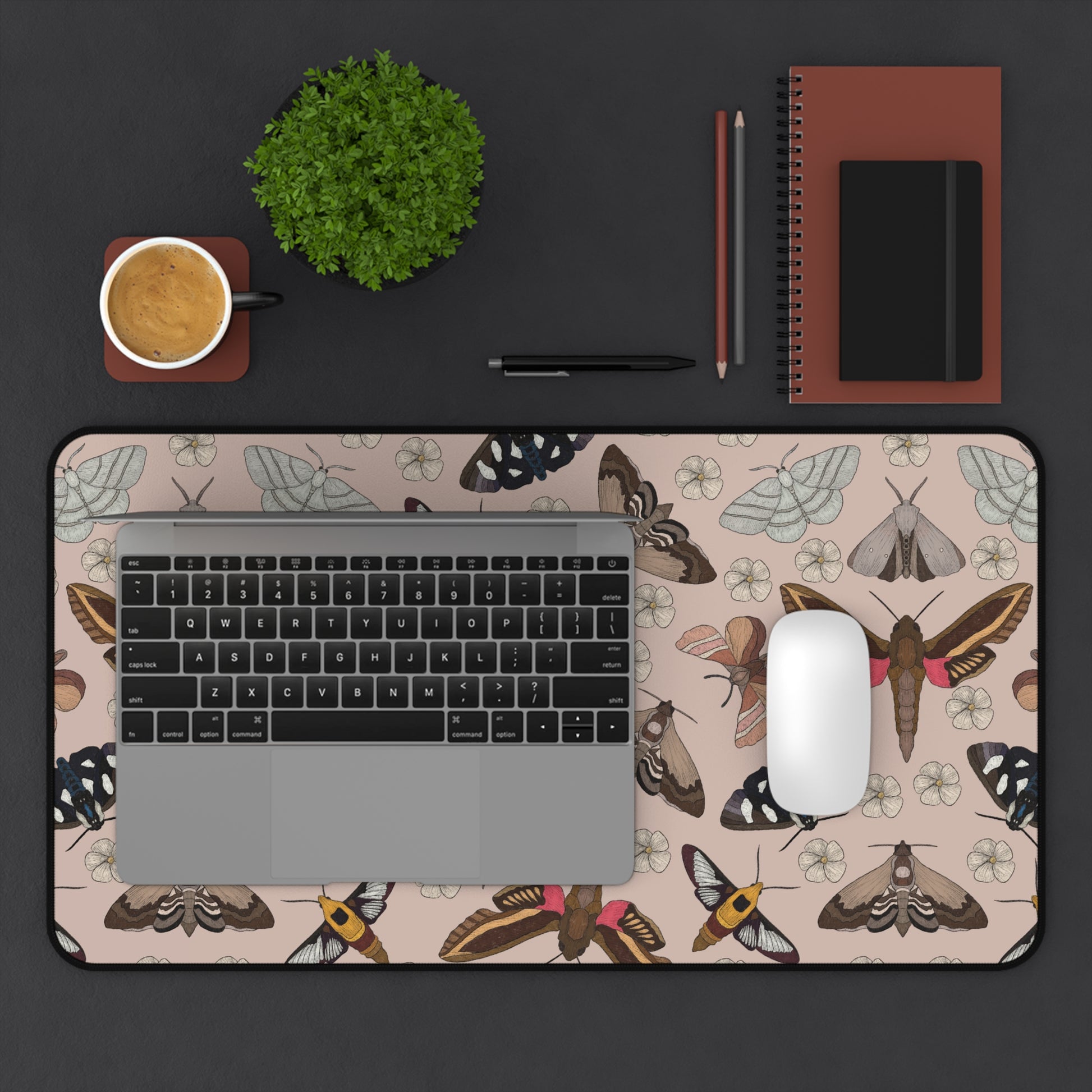 12x22" garden moths desk mat on desk