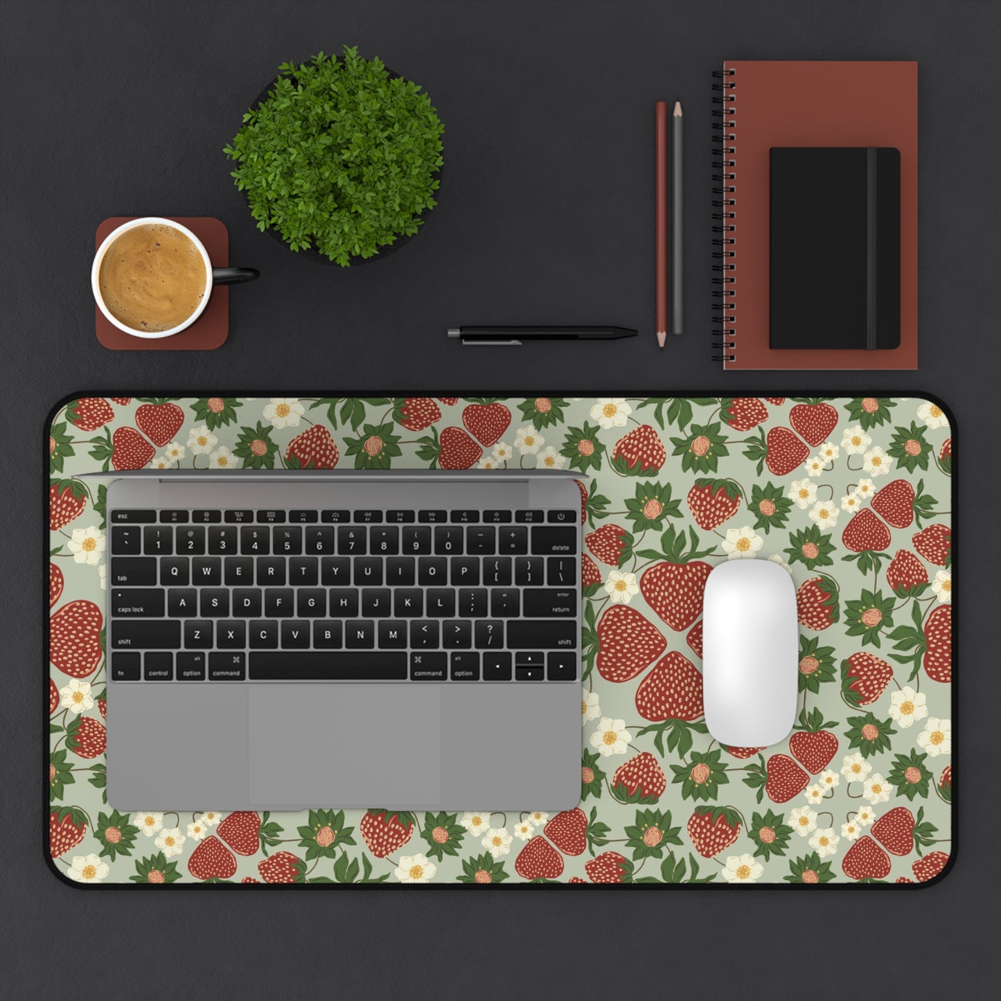 12x22" strawberry bush desk mat desk setting