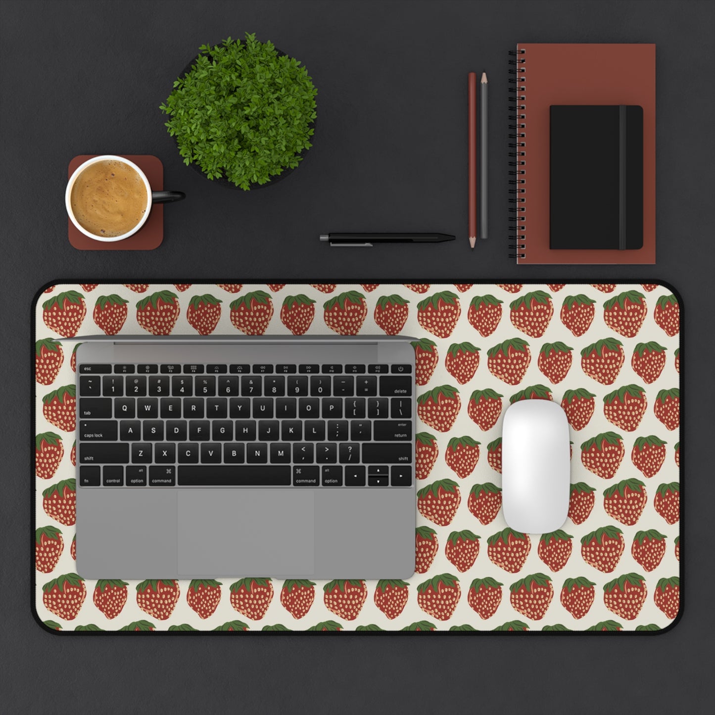 12x22" strawberry desk mat desk setting