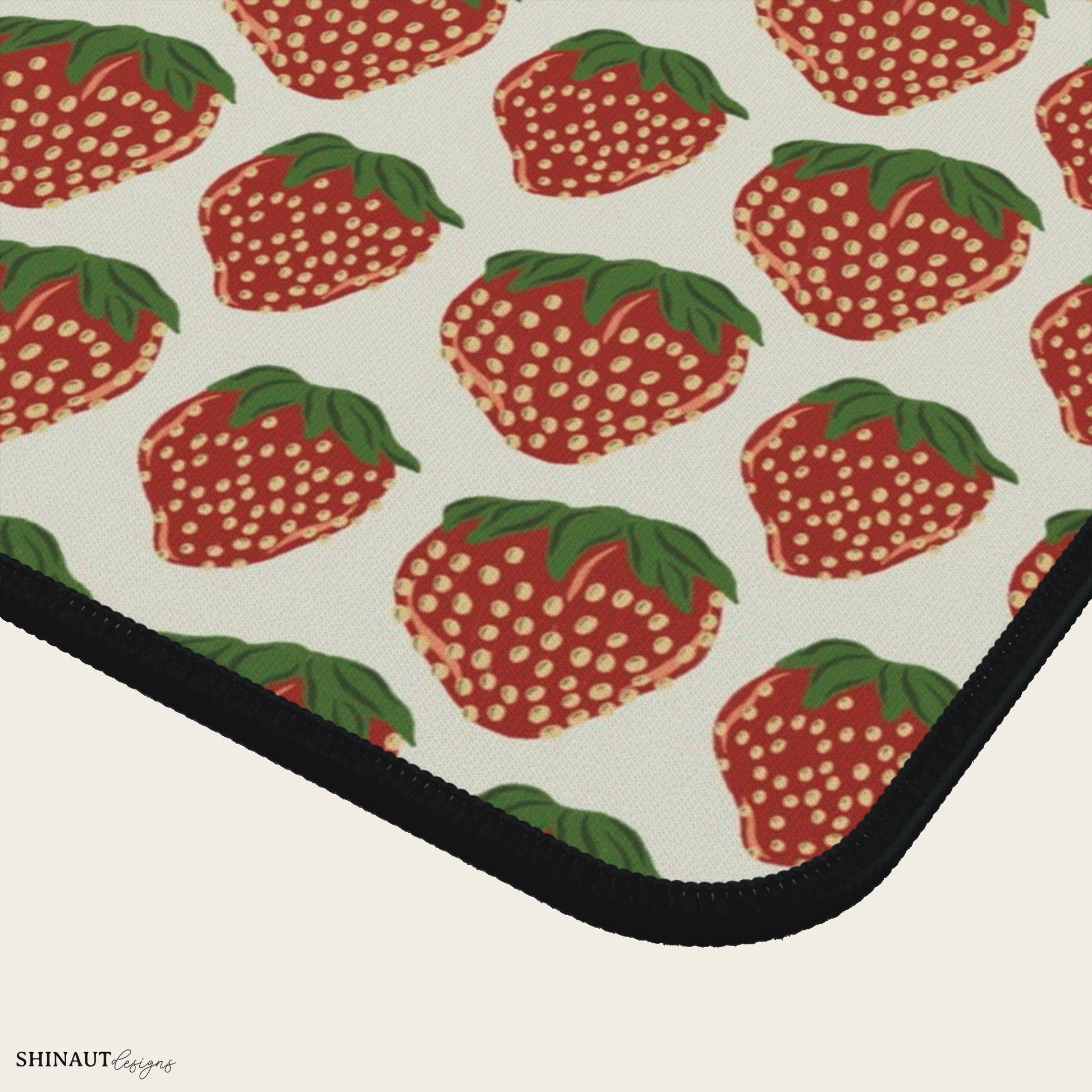 12x22" strawberry desk mat front close up