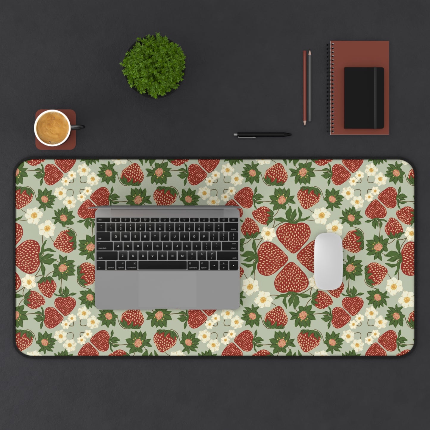 16x32" strawberry bush desk mat desk setting