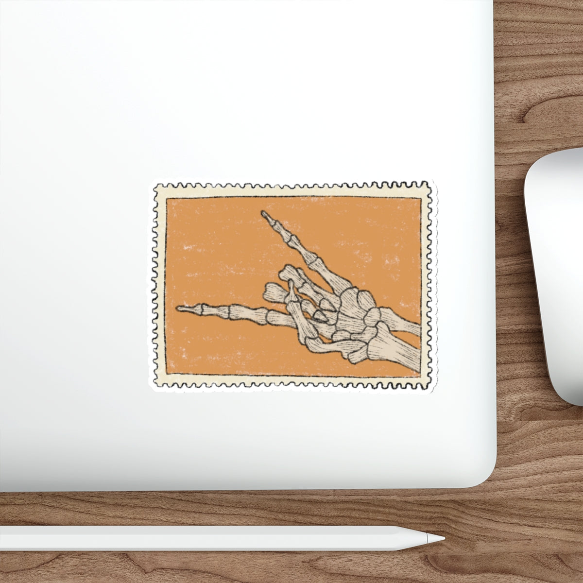 Skeleton Rock Hand Gesture Vintage Stamp Die-Cut Stickers