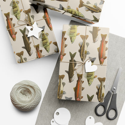 30x20 freshwater fish wrapping paper with scissors and string bows