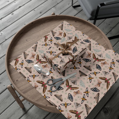 30x20" garden moths gift wrap on table