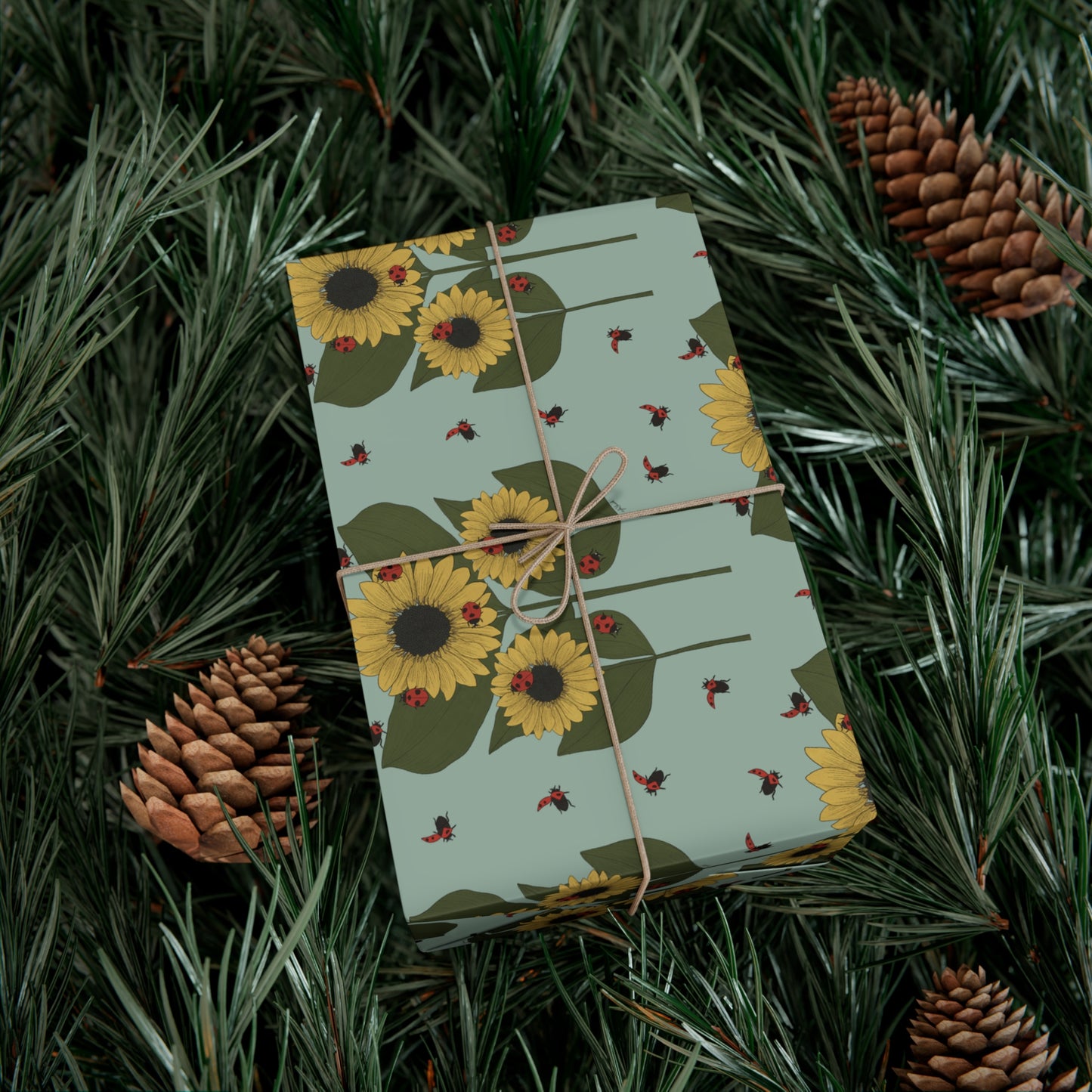 30x20" sunflower plant wrapping paper on pine tree