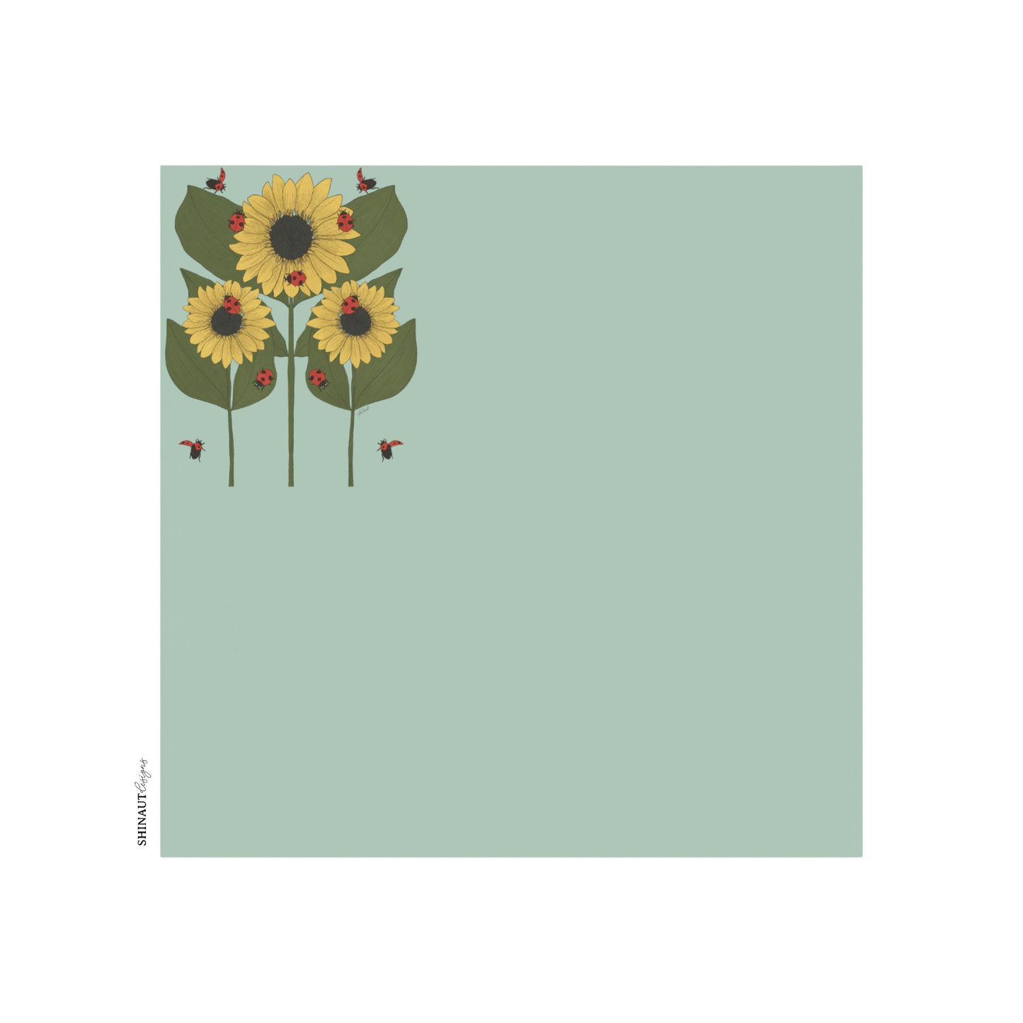 4x4" note pad sunflower plant and ladybugs