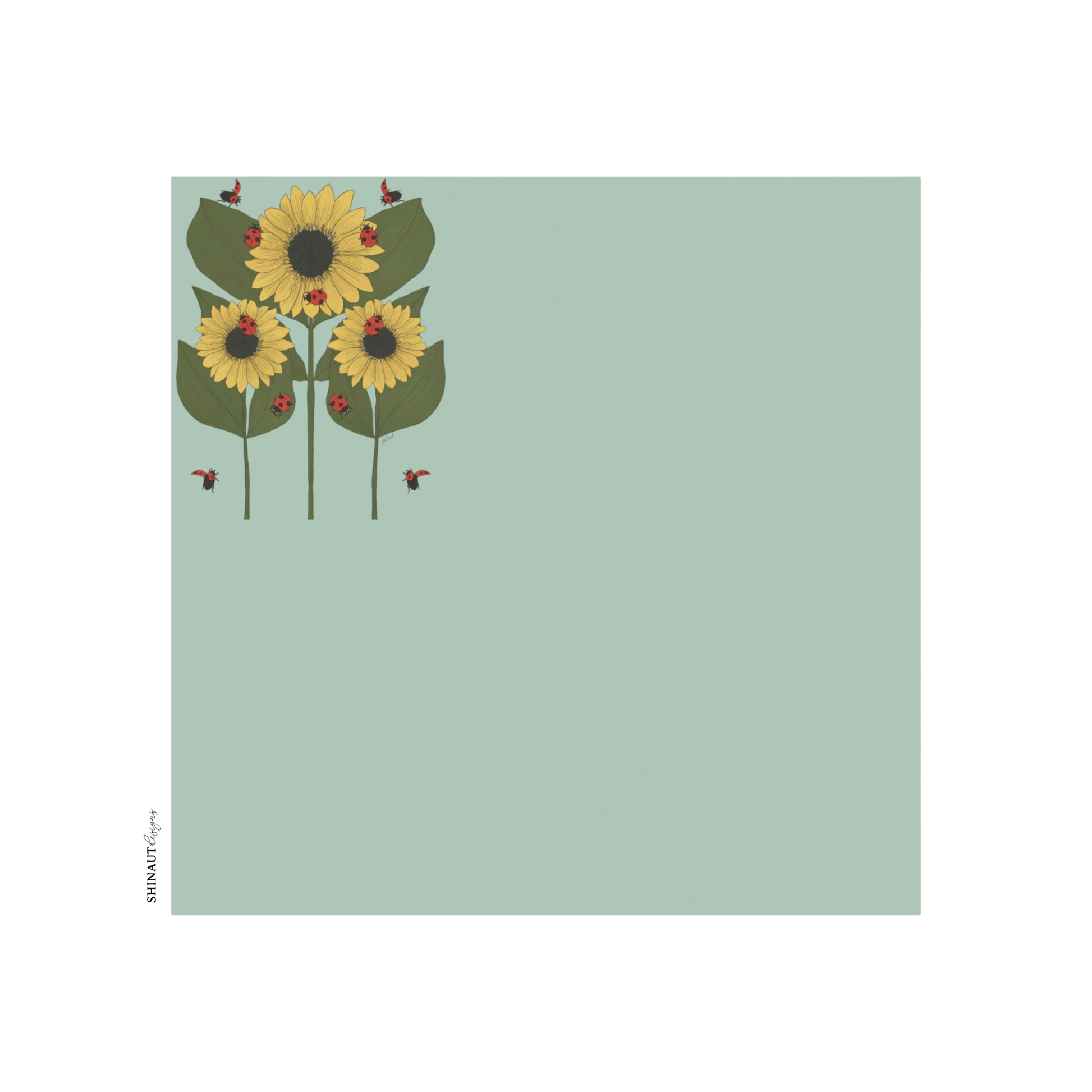 4x4" note pad sunflower plant and ladybugs