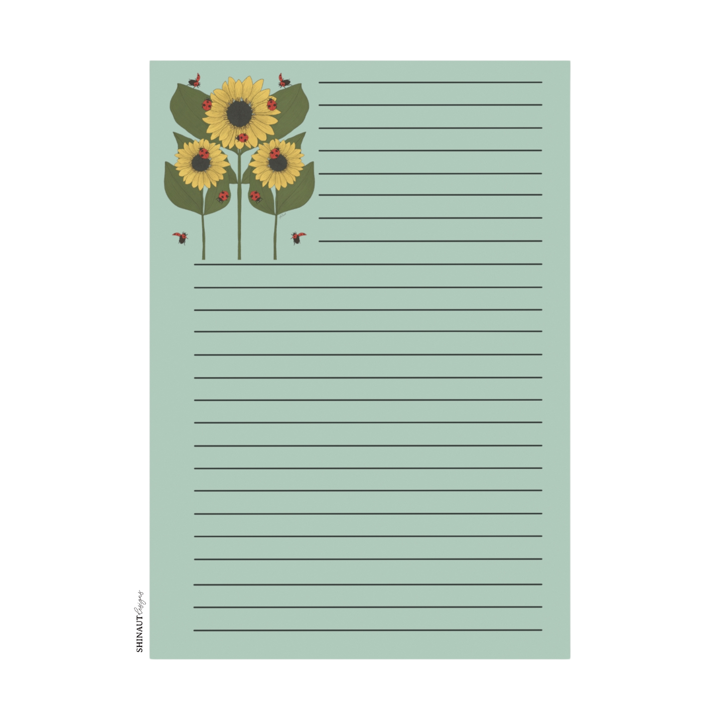 4x6" note pad sunflower plant and ladybugs