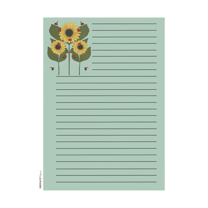 4x6" note pad sunflower plant and ladybugs