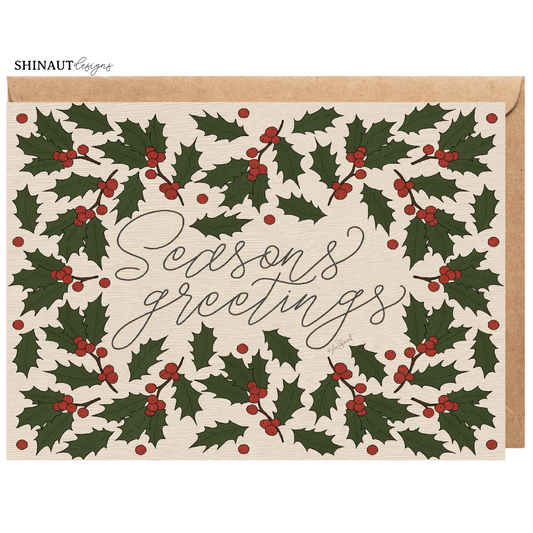 Imperfect Seasons Greetings with Holly Greeting Card