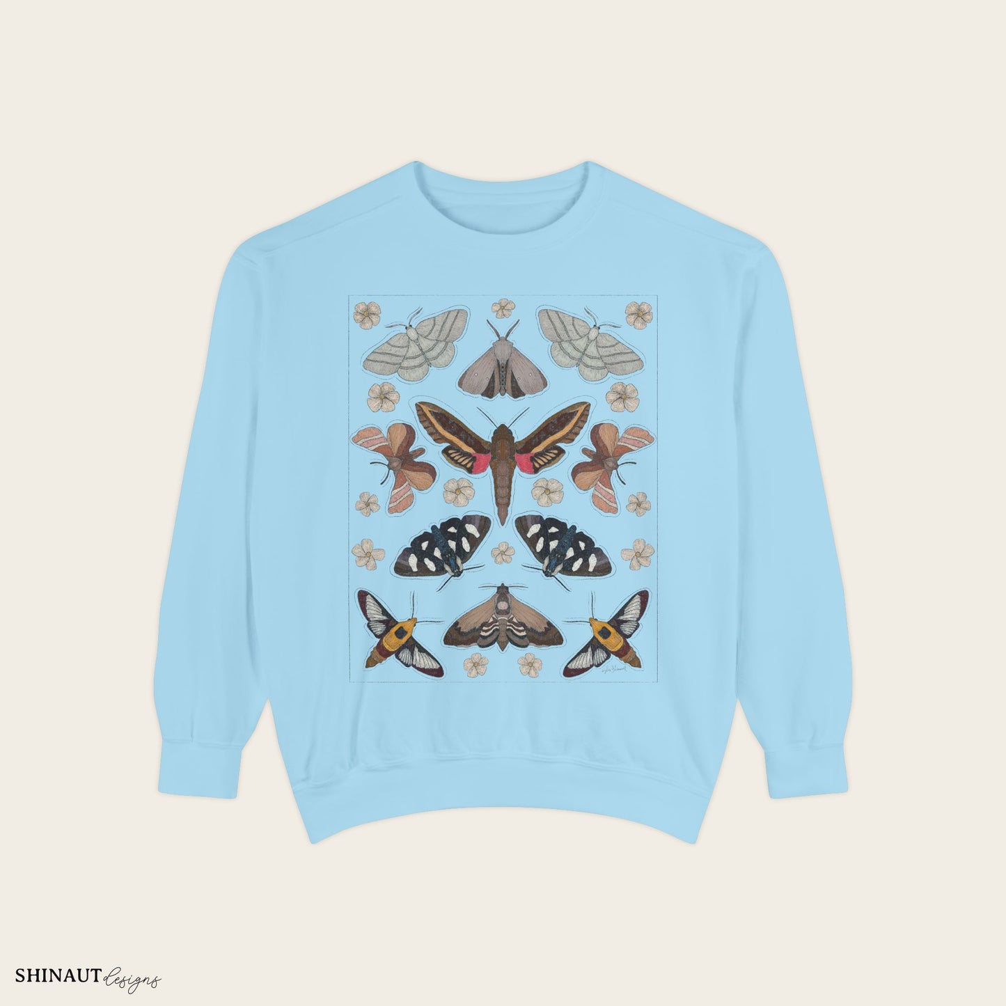 Garden moths crewneck in chambray