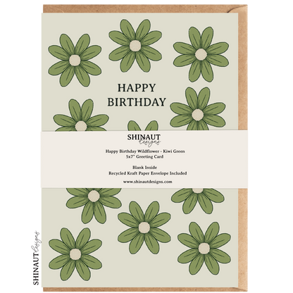 Happy Birthday Wildflower Greeting Card in kiwi green packaging