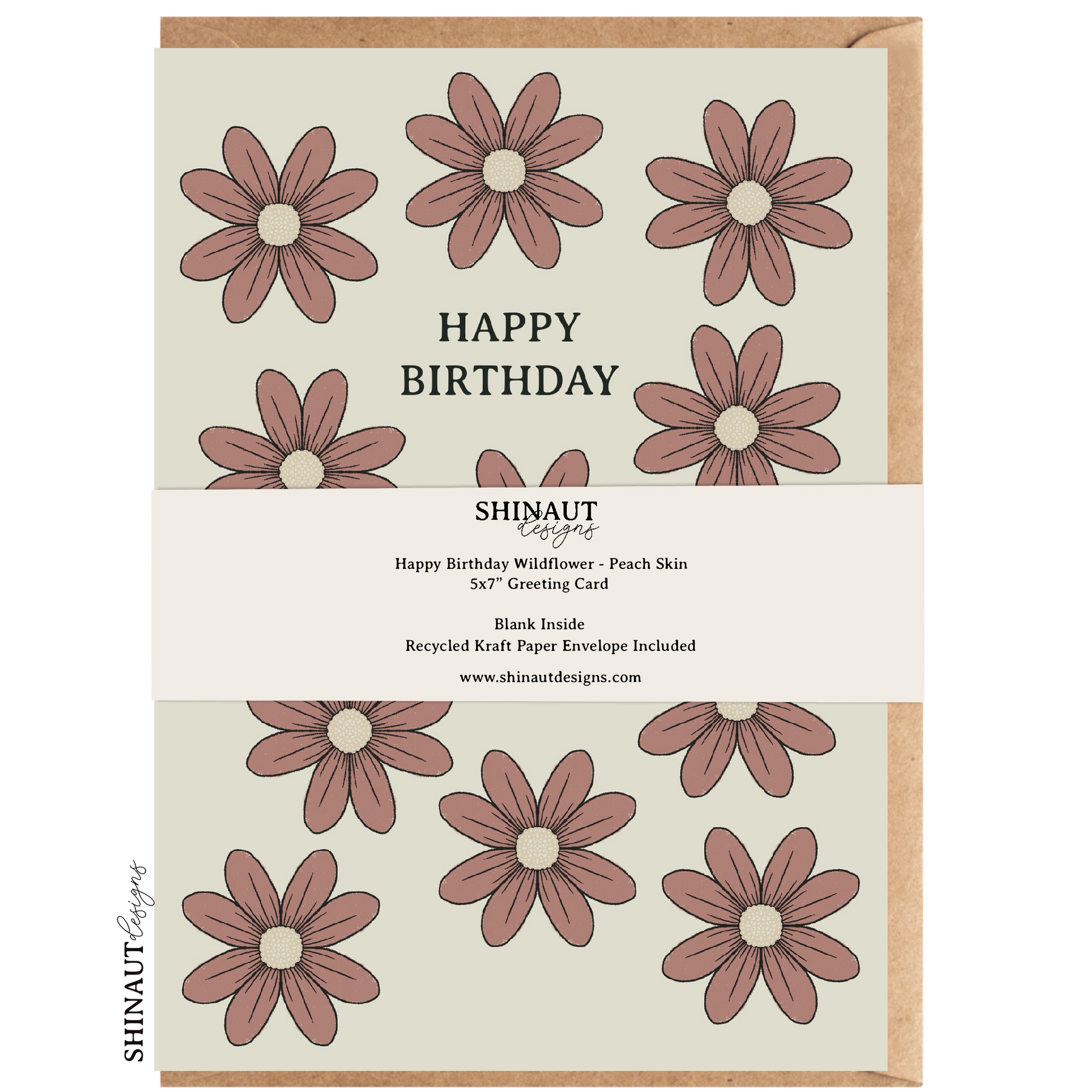 Happy Birthday Wildflower Greeting Card in peach skin packaging