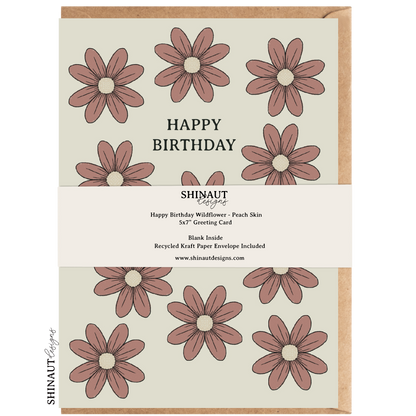Happy Birthday Wildflower Greeting Card in peach skin packaging