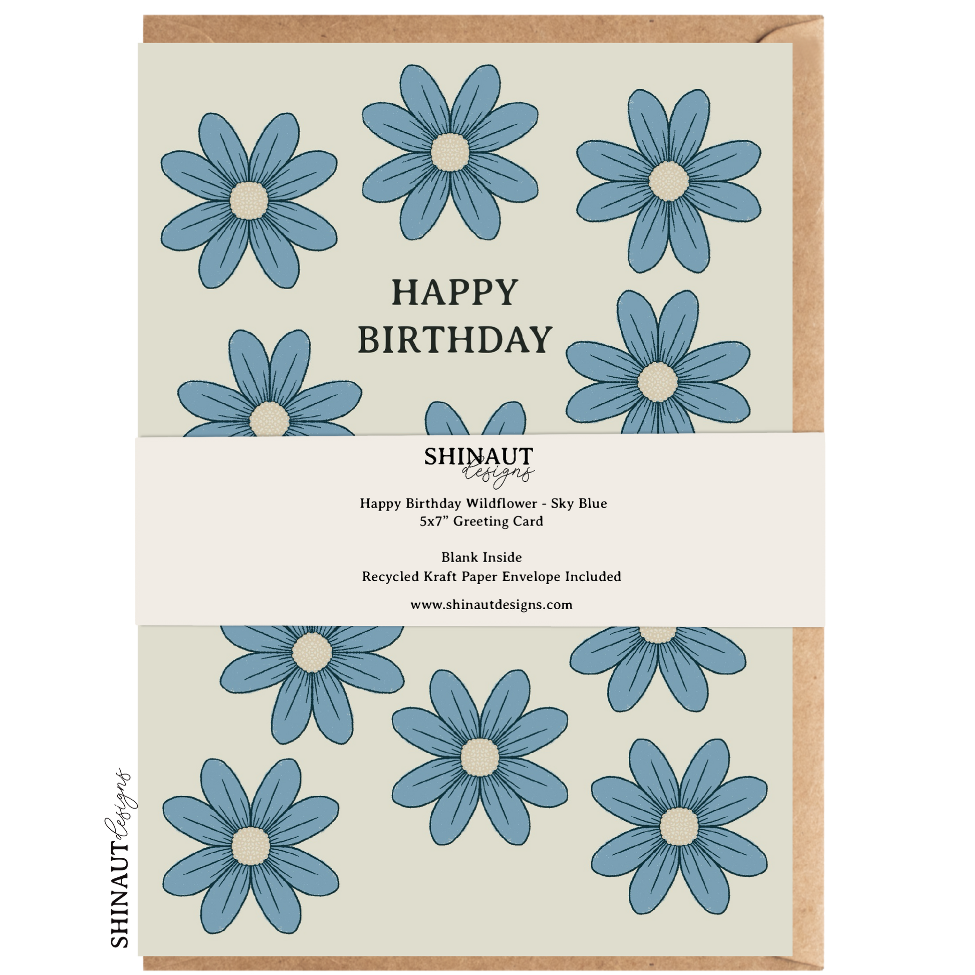 Happy Birthday Wildflower Greeting Card in sky blue packaging