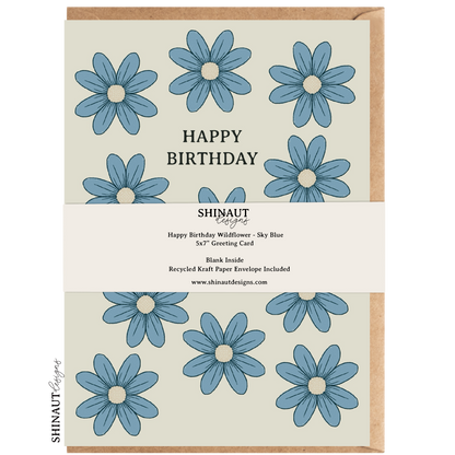 Happy Birthday Wildflower Greeting Card in sky blue packaging