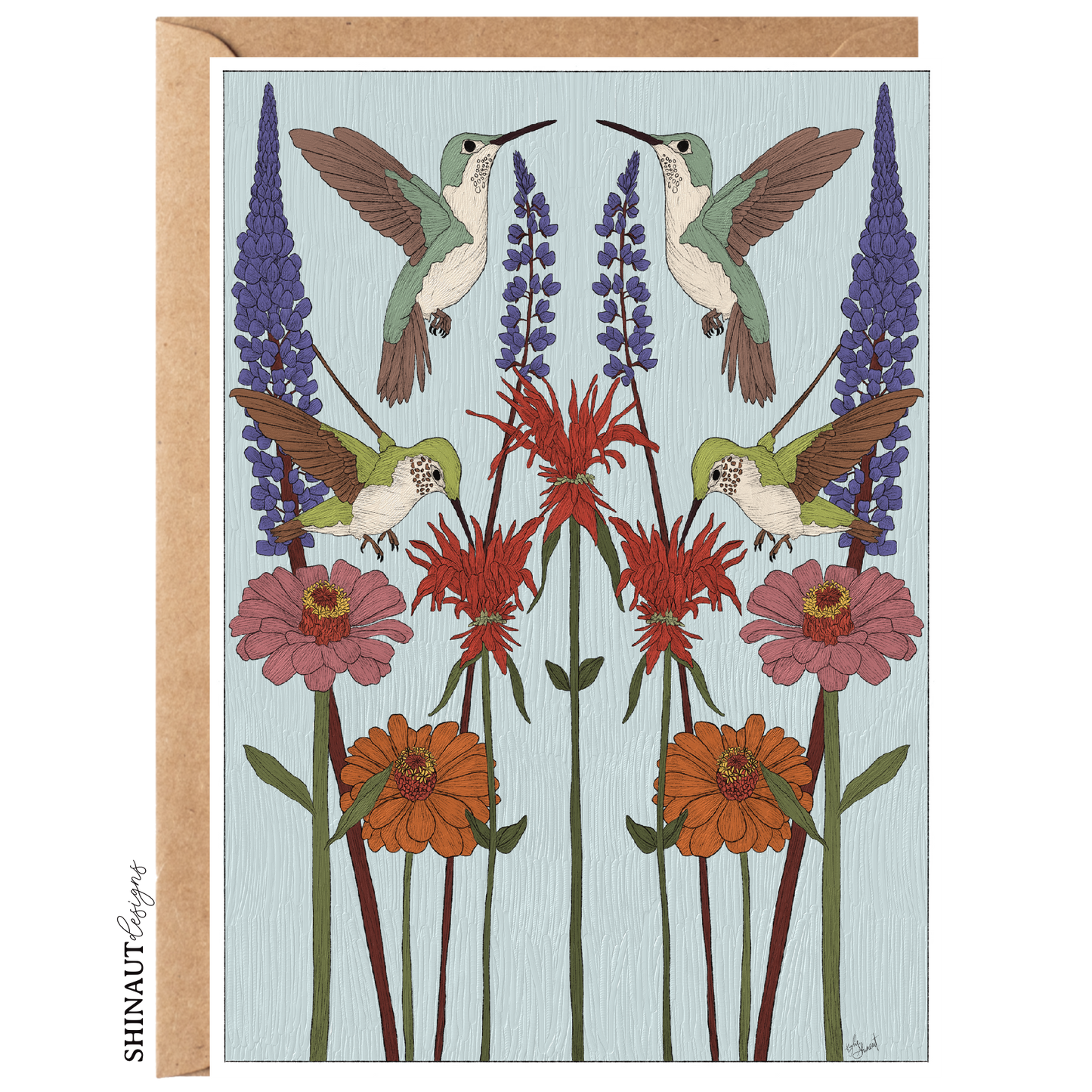 Hummingbird Garden Nouveau Greeting Card