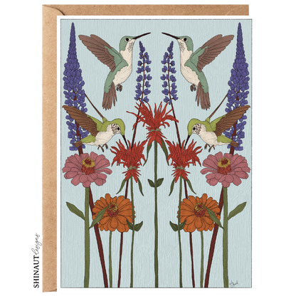 Hummingbird Garden Nouveau Greeting Card