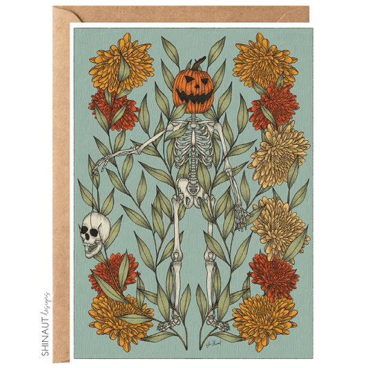 Pumpkin Skeleton Nouveau Greeting Card