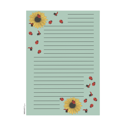 Sunflower & Ladybugs 4x6" note pad