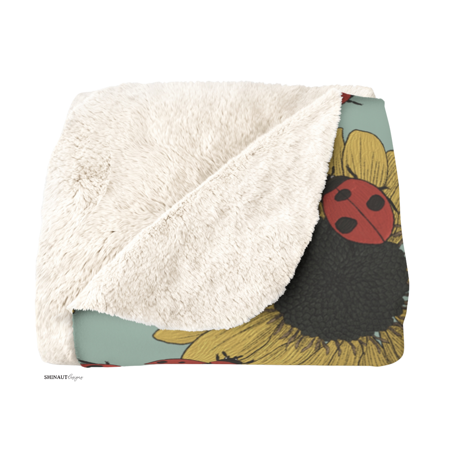 Sunflowers_Ladybugs_Sherpa_Fleece_Blanket_folded