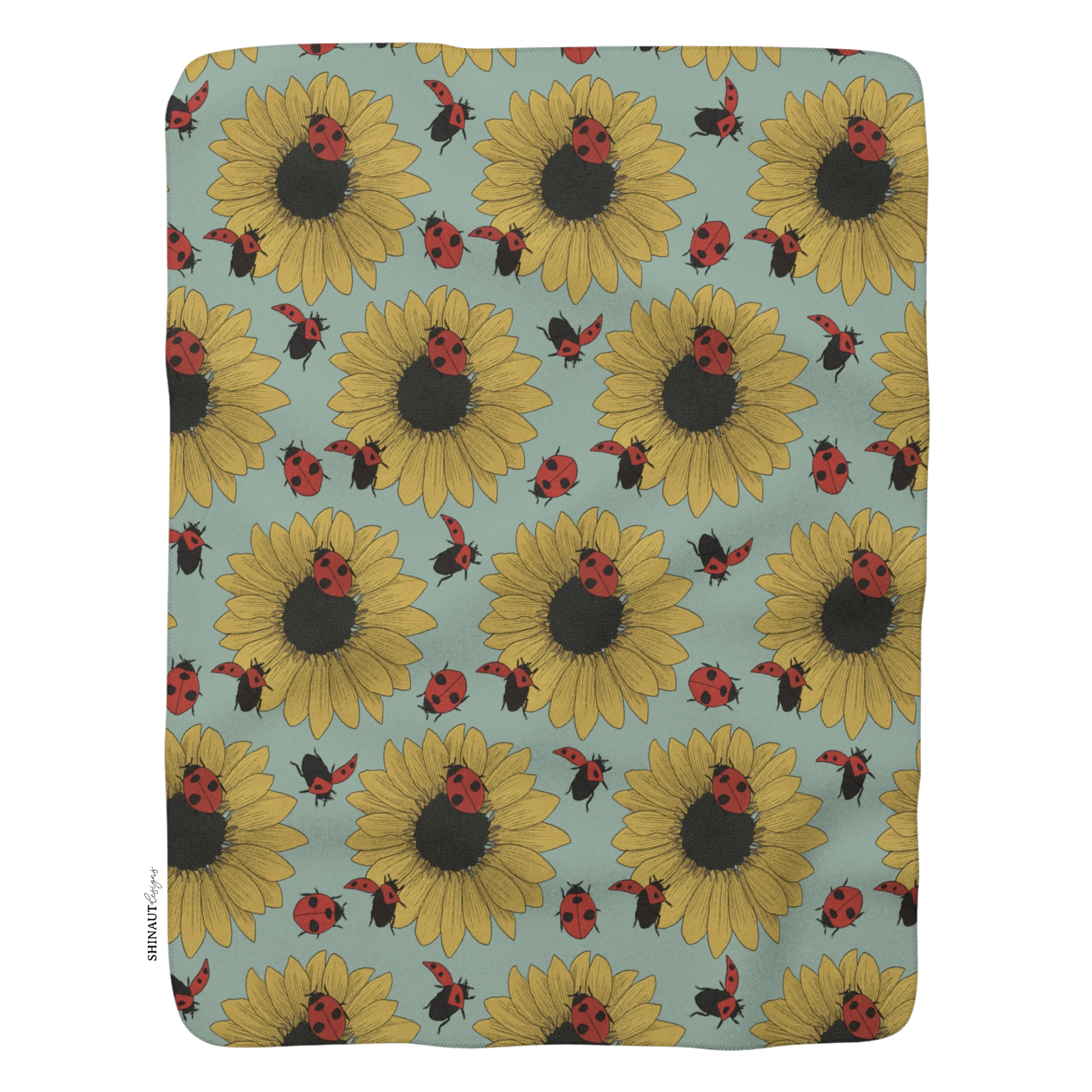 Sunflowers_Ladybugs_Sherpa_Fleece_Blanket_front