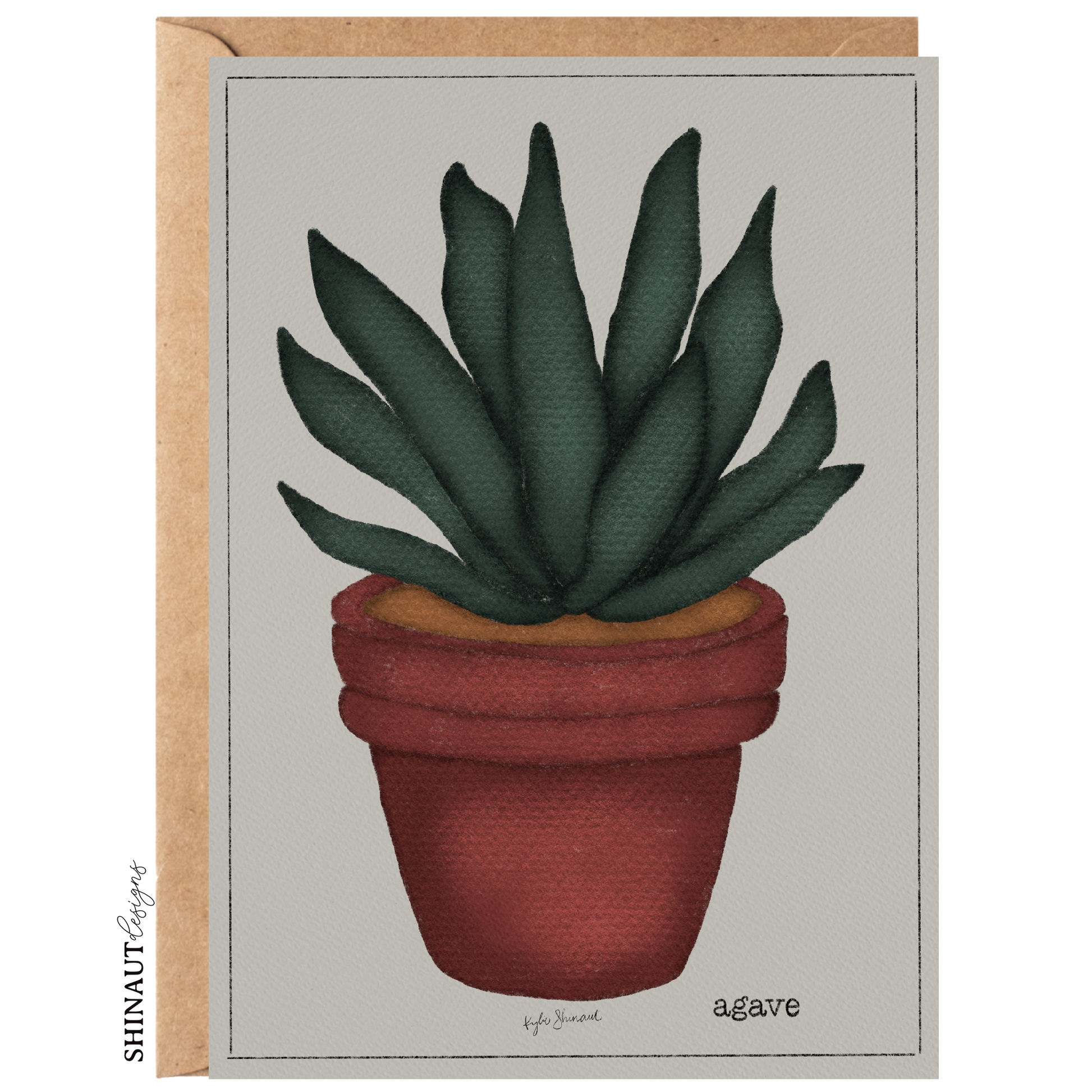 agave succulent greeting card with kraft envelope