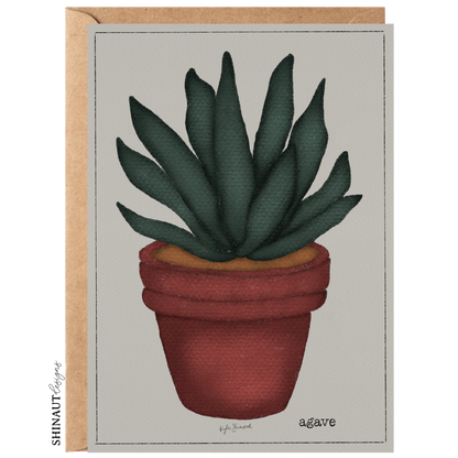 agave succulent greeting card with kraft envelope