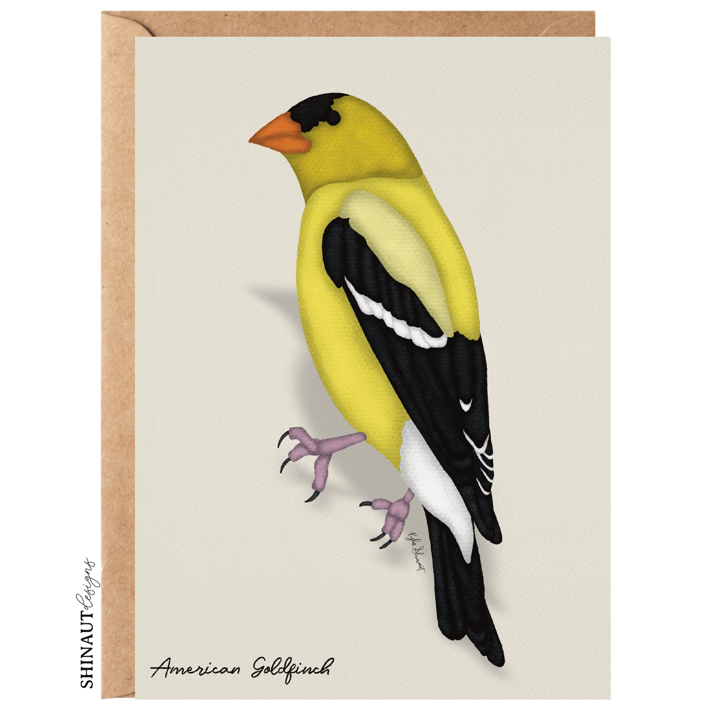 american goldfinch greeting card with kraft envelope