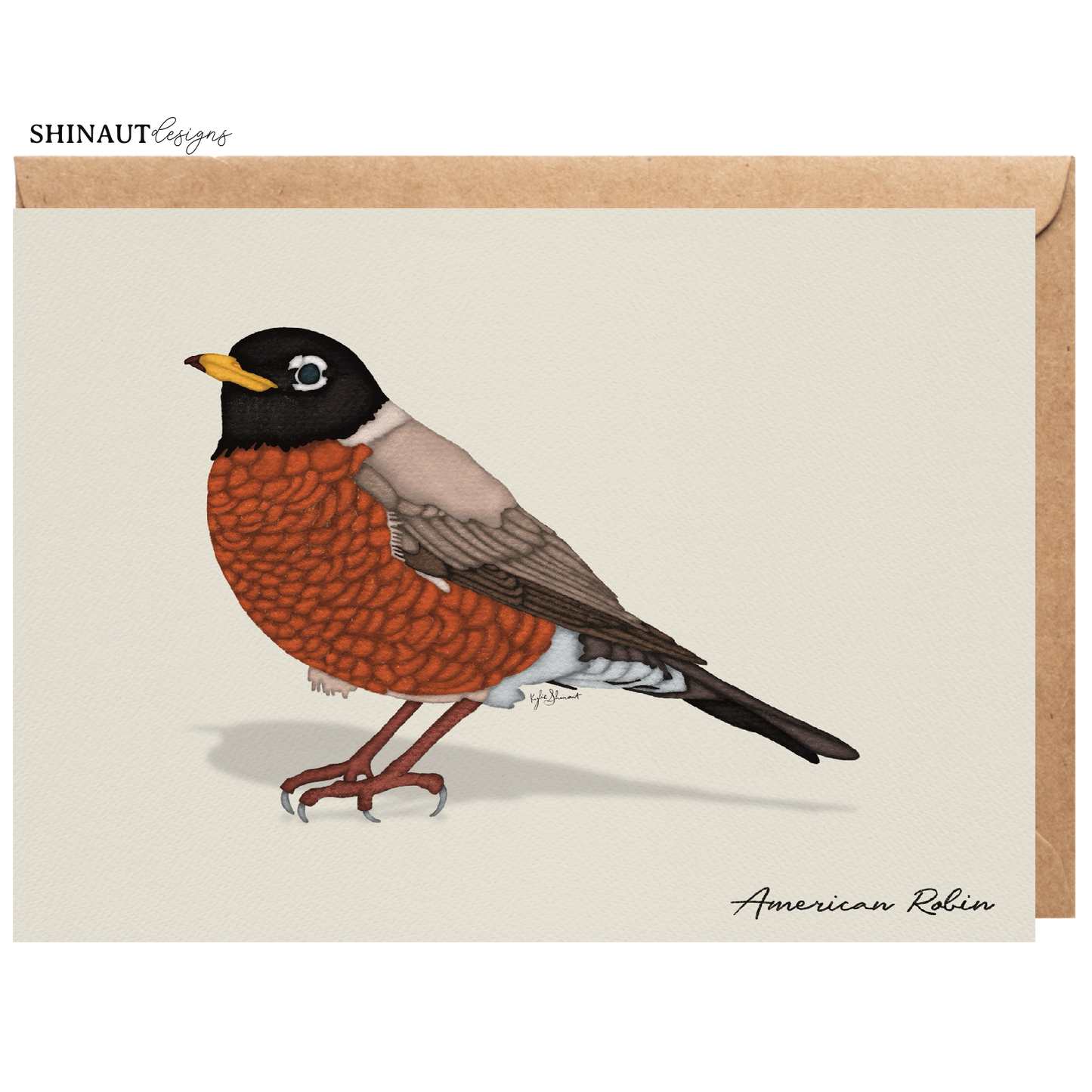 american robin greeting card with a kraft envelope