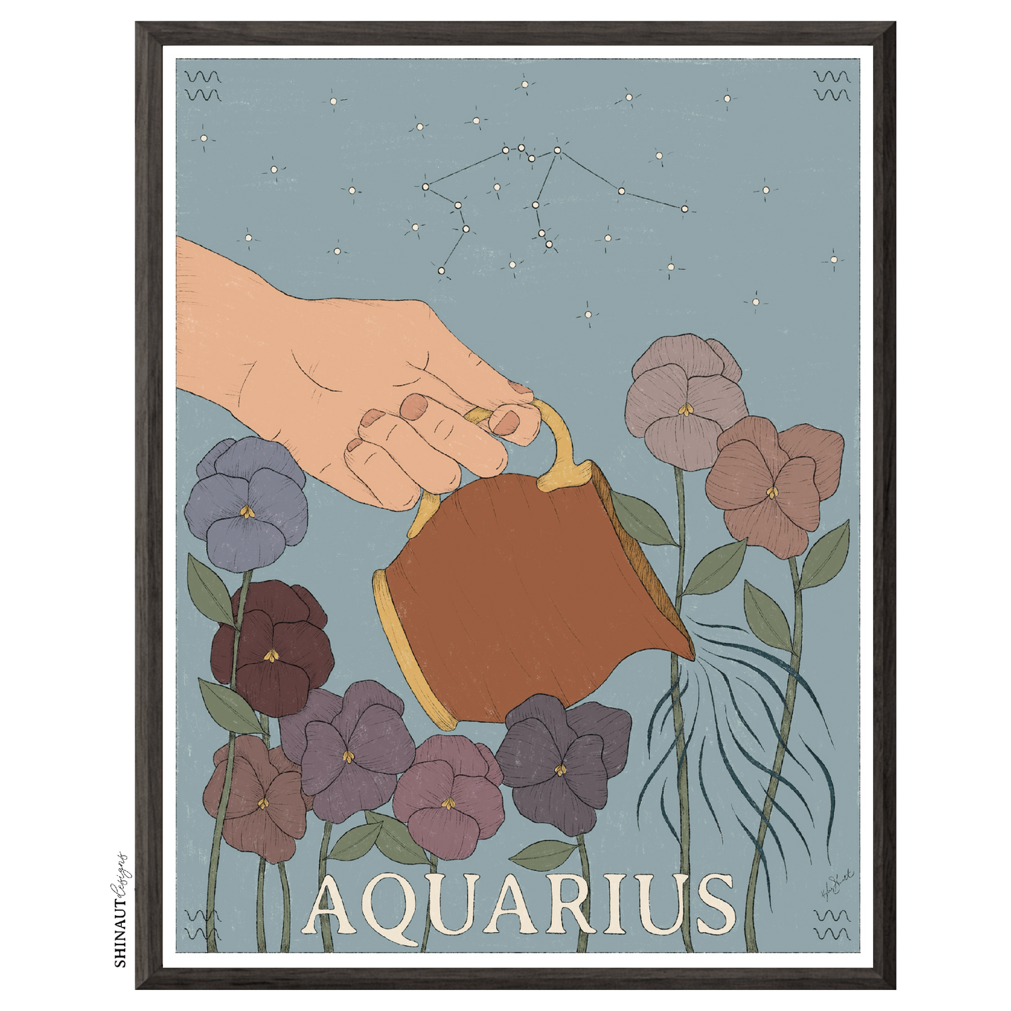 aquarius zodiac art print in a black picture frame