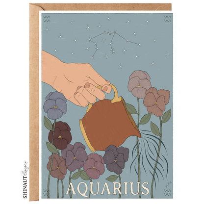 aquarius zodiac greeting card with kraft envelope