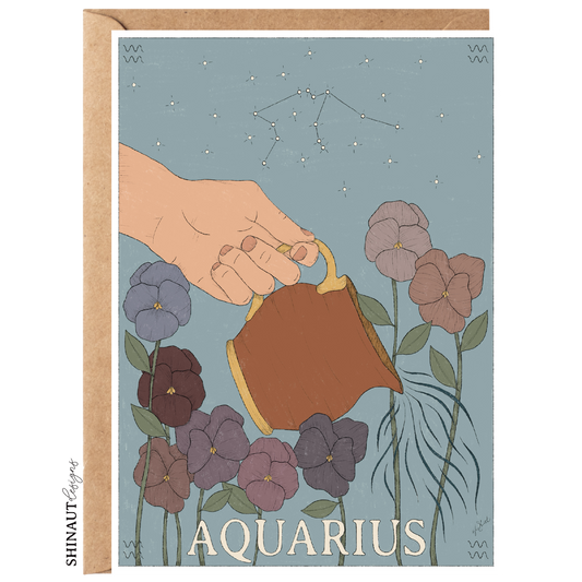 aquarius zodiac greeting card with kraft envelope