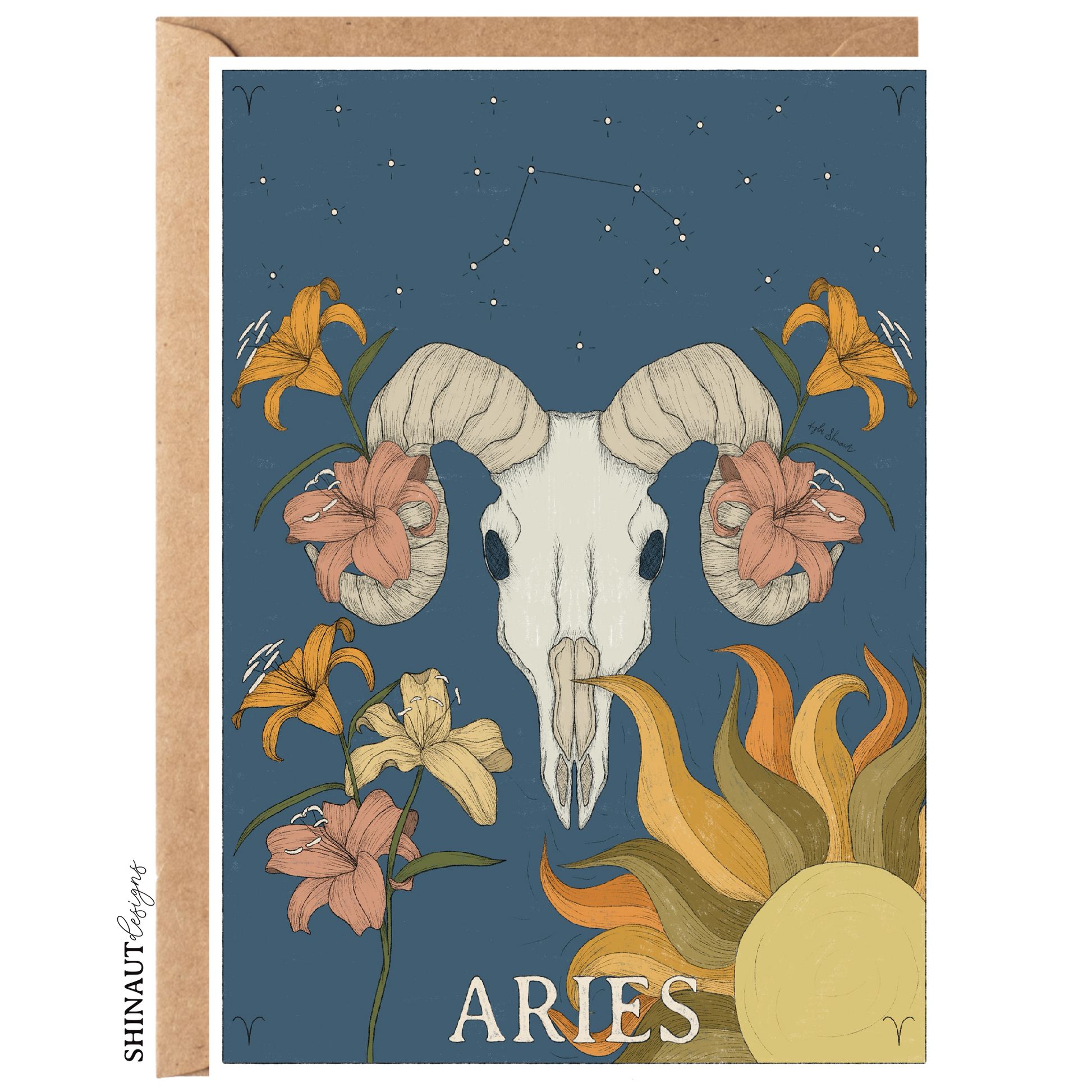 aries zodiac greeting card with kraft envelope