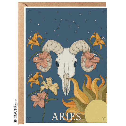 aries zodiac greeting card with kraft envelope