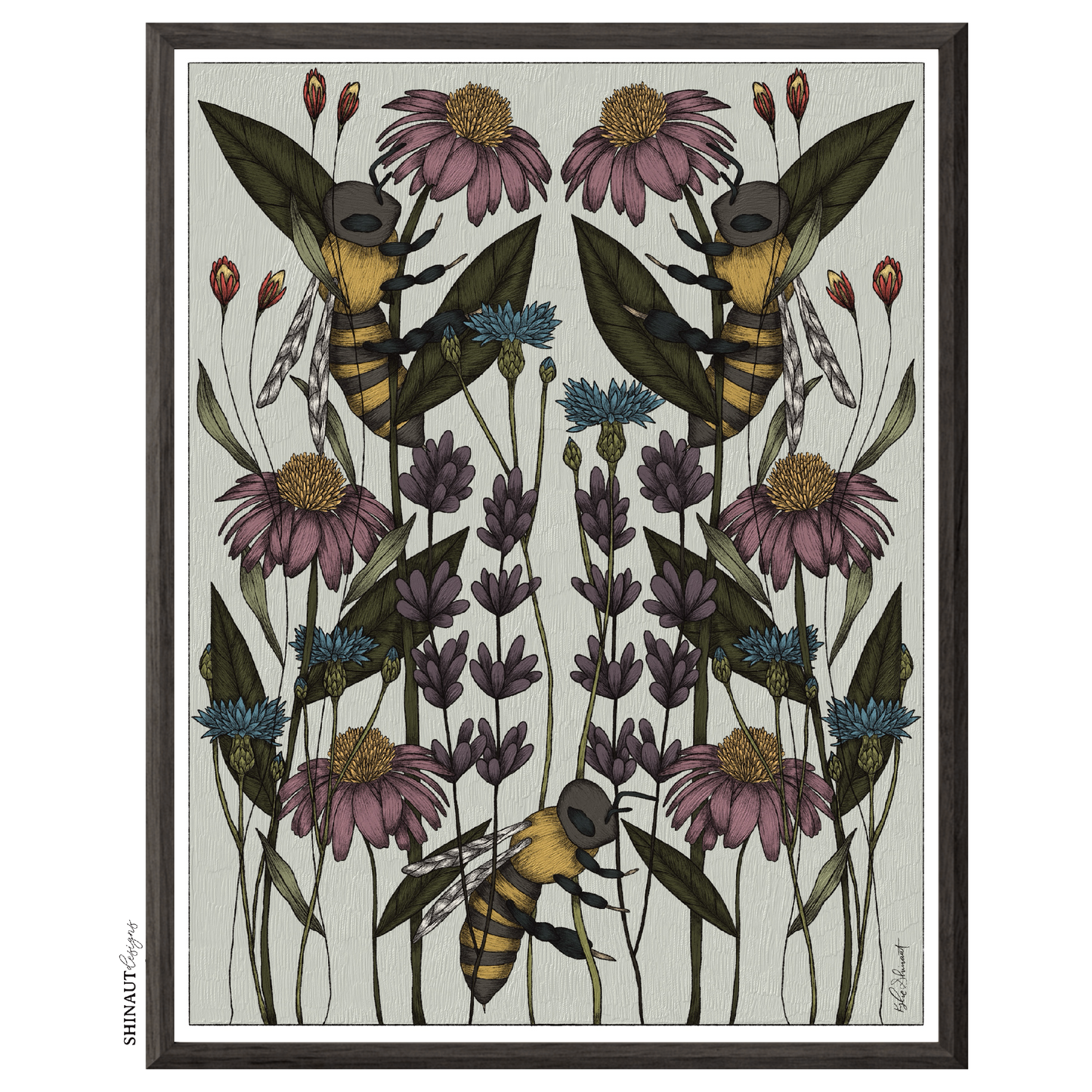 bee garden nouveau art print in black picture frames