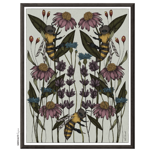 bee garden nouveau art print in black picture frames