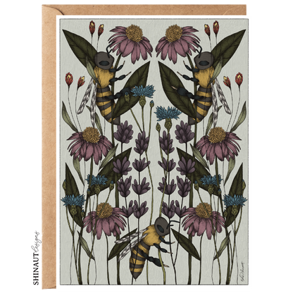 bee garden nouveau greeting card with kraft envelope