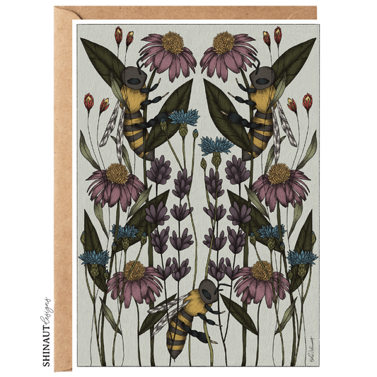 bee garden nouveau greeting card with kraft envelope