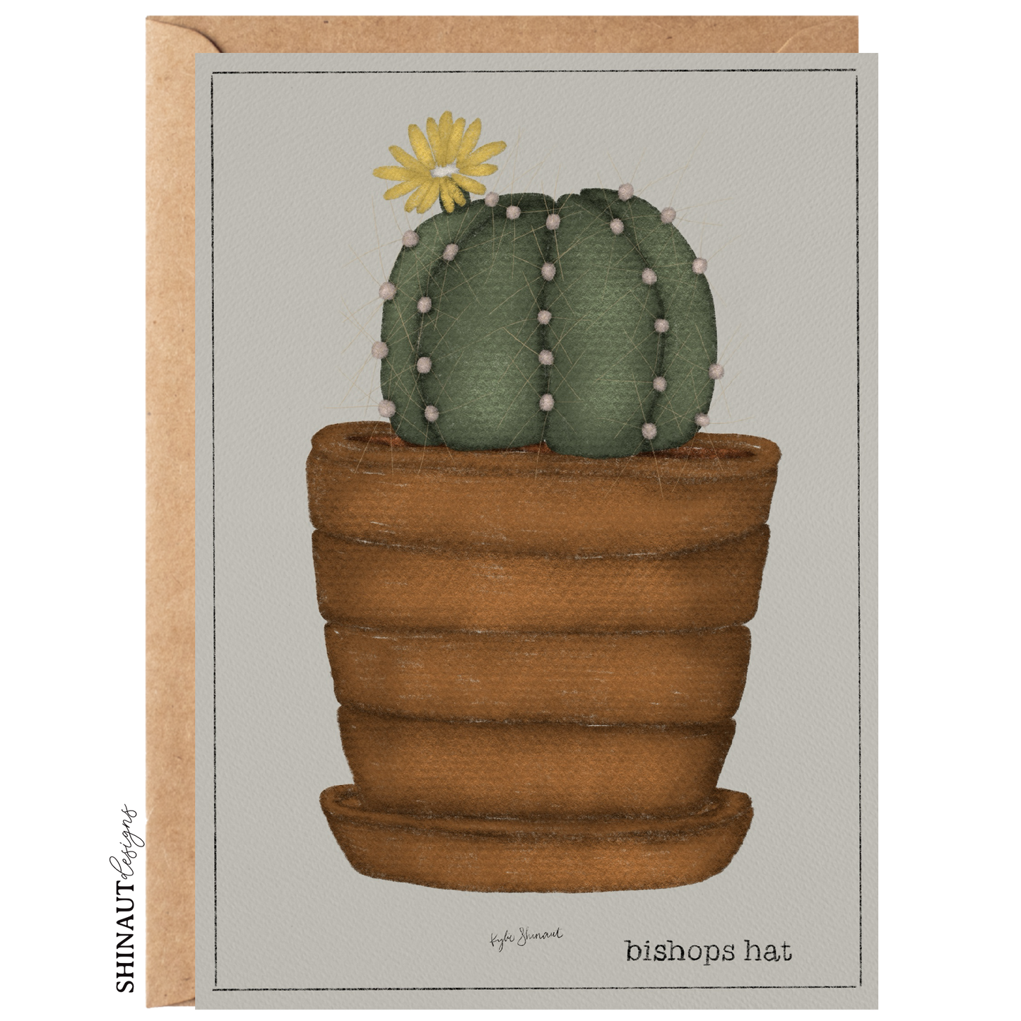 bishops hat cactus greeting card with kraft envelope