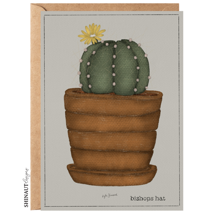 bishops hat cactus greeting card with kraft envelope